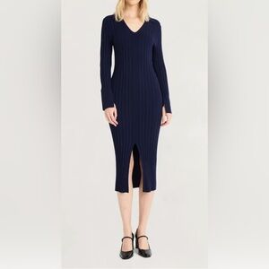 Luxely long sleeve rib body-con navy dress